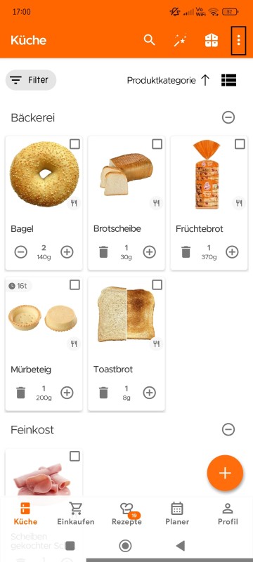 Kitchen page overflow menu icon